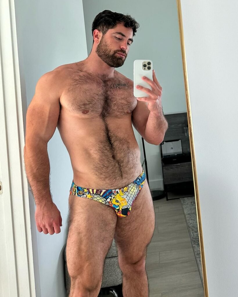 Muscular Latino bear portrait